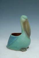 10" Blue and Aqua Ceramic Pelican Pot