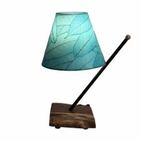22" Aqua Shade With Wooden Pole Arm Table Lamp
