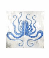 Set Of Two 56" x 28" Blue Octopus Canvas