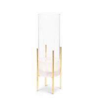 12" Clear Vase With LED Lights and Gold Stand