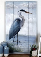 50" x 30" Blue Heron On Slats Wall Plaque