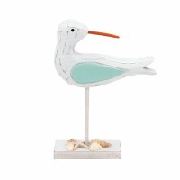 8" Green and White Seabird With Head Facing Back