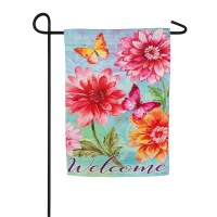 12" x 18" Mini Pink and Orange Flowers Welcome Garden Flag