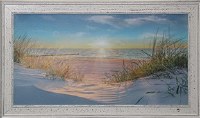 30" x 54" Beach Seaoats Sunrise Gel Textured Coastal Print in a Whitewash Frame