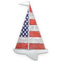 27" Red, White and Blue Wood and Metal Sailboat Flag Wall Plaque