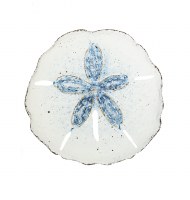 20" Round Distressed White and Dark Blue Finish Sand Dollar Coastal Metal Wall Art Plaque