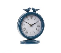 8" Round Dark Blue Sitting Bird Table Clock