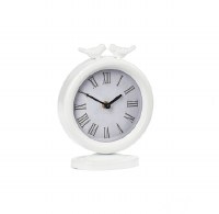 8" Round White Sitting Bird Table Clock