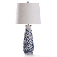 31" Navy and White Shell  Ceramic Table Lamp