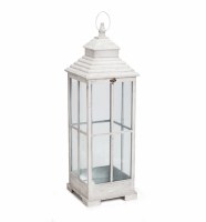 38" Antique White Finish Square Wood and Glass Lantern