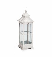 27" Antique White Finish Square Wood and Glass Lantern