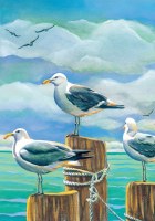 12" x 18" Mini Seagulls On Pilings Garden Flag