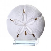 8" White Faux Sand Dollar With Clear Stand
