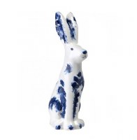 9" Blue and White Designed Rabbit Facing Forward