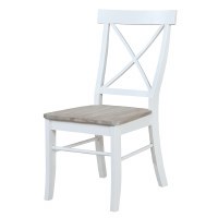 19" Distressed White With Gray Seat Chair