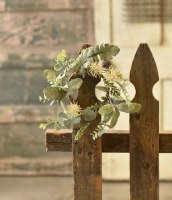 4.5" Opening Faux Cream Flowers With Frosted Green Leaves Candle Ring