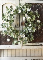 22" White Faux Flower With Eucalyptus Leaf Wreath