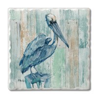 Set of 4/ 4" Tumbled Tile Blue Pelican Coasters