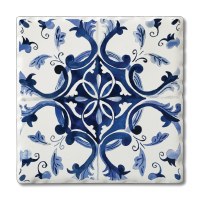 Set of 4 4" Tumbled Tile Blue and White Coasters