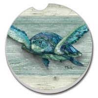 3" Round Blue and Green Sea Turtle Car Coaster