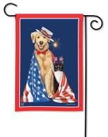 13" x 18" Mini Cat and Dog With American Flag Garden Flag