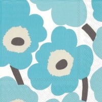 5" Square Turquoise Modern Flower Beverage Napkin