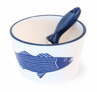 5" Blue and White Fish Bowl With Spreader