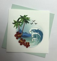 6" Square Quilling Palm, Hibiscus and Wave Card