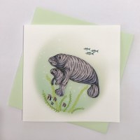 6" Square Quilling Manatee With Baby Card