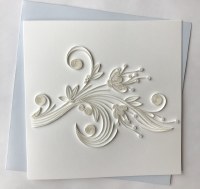 6" Square Quilling White Floral Swirl Card