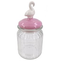 6" Glass Bottle With Ceramic Flamingo Top