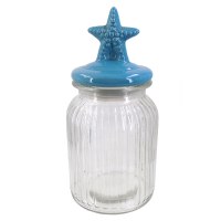 9" Glass Jar With Ceramic Blue Starfish Lid
