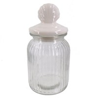 8" Glass Jar With Ceramic White Shell Lid