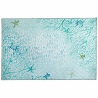 1' 8" x 2' 6" Aqua Coral Sea Rug