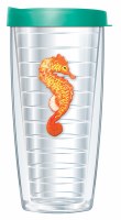 16 Oz Orange Seahorse Tall Tumbler With Teal Lid