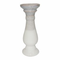 12" White and Gray Ceramic Pillar Candle Holder