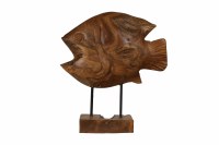 17" Natural Teak Fish Sculpture On Stand