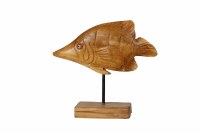 10" Natural Teak Fish On Stand