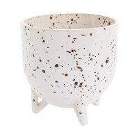 6.5" White Speckled Ceramic Pot With 3 Feet