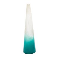 23" White and Turquoise Glass Vase