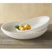 14" Round White Washed Beaded Rim Bowl by Mud Pie