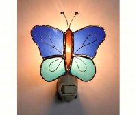 5" Blue Butterfly Stained Glass Night Light