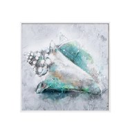 12" Square Green and Gray Conch Framed Gel Print