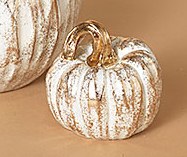 3" Small White and Gold Polystone Pumpkin Fall and Thanksgiving Decoration
