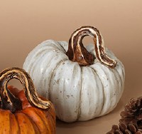 4.7" White Polystone Pumpkin Fall and Thanksgiving Decoration