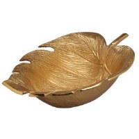 15" Gold Metal Tropical Leaf Bowl