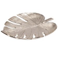 13" Silver Metal Monstera Leaf Tray