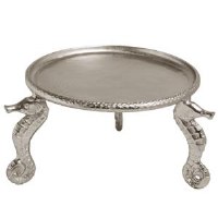 13" Round Silver Metal Seahorse Footed Platter