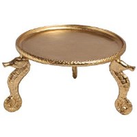 13" Round Gold Metal Seahorse Footed Platter