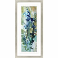 46" x 22" Dark Blue Center Flowers Framed Print Under Glass